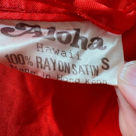 Vintage Red Satin Dragon Robe Short Kimono Aloha Hawaii Embroidered Rayon S - Picture 8 of 13